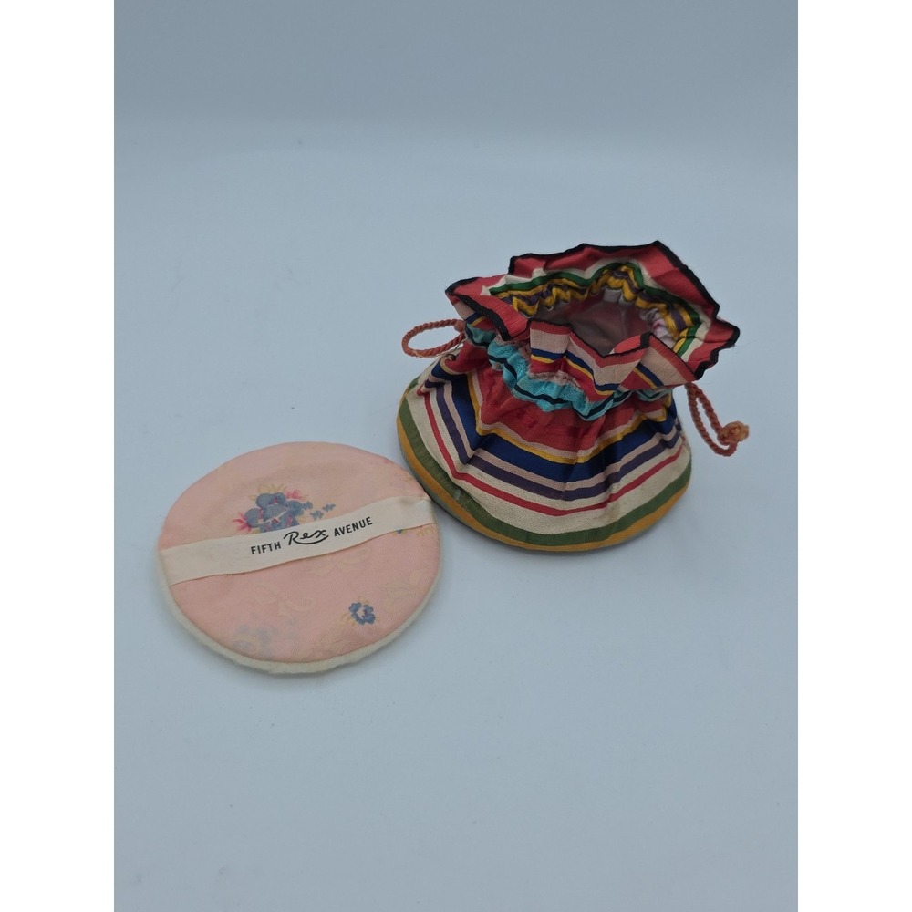 Rare Art Deco Rex Fifth Avenue Face Powder Compact w/‎ Drawstring Mirror Bag